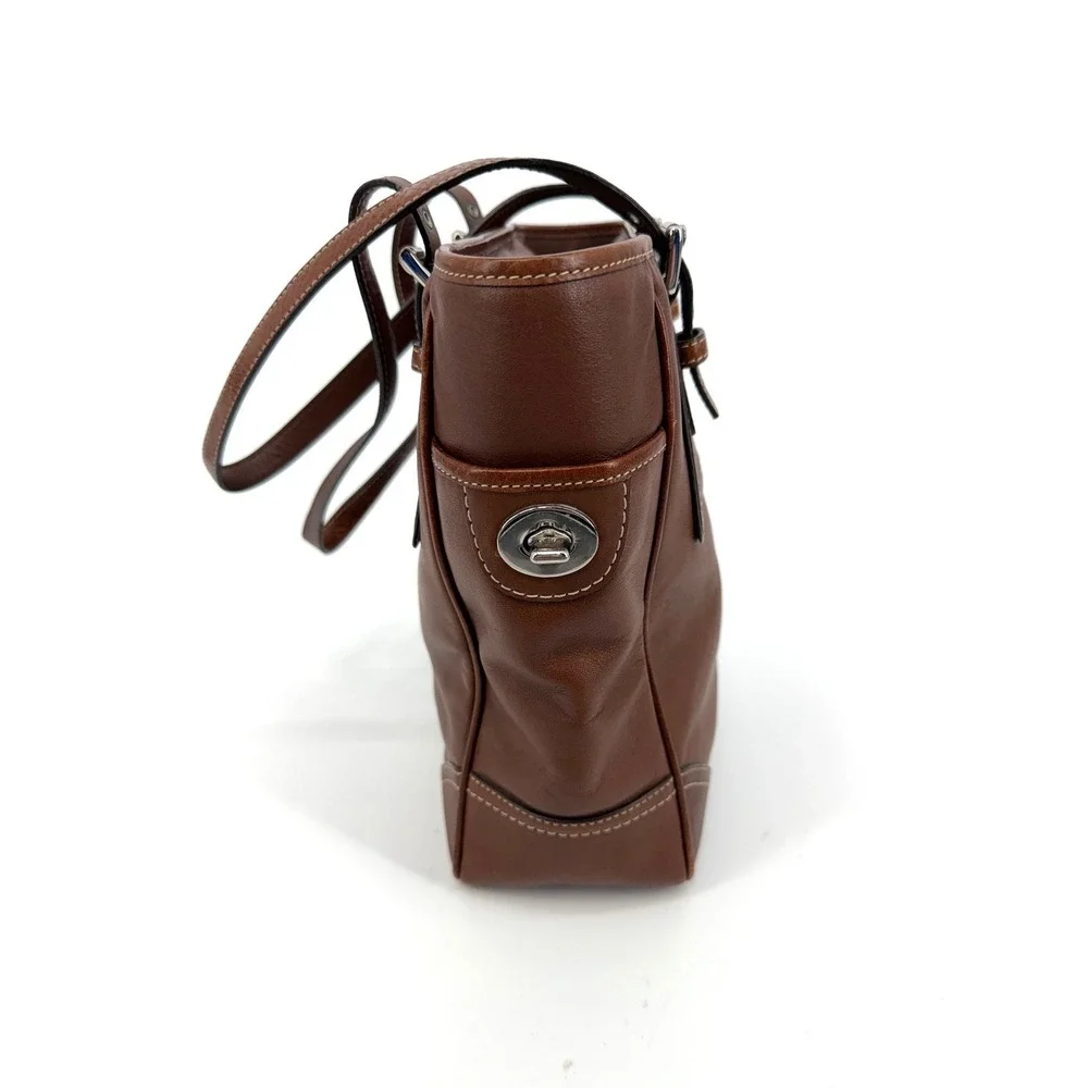 Coach Brown Leather Tote Bag F11396 Vintage Shoulder Bag Purse Silver Hardware - Picture 6 of 15